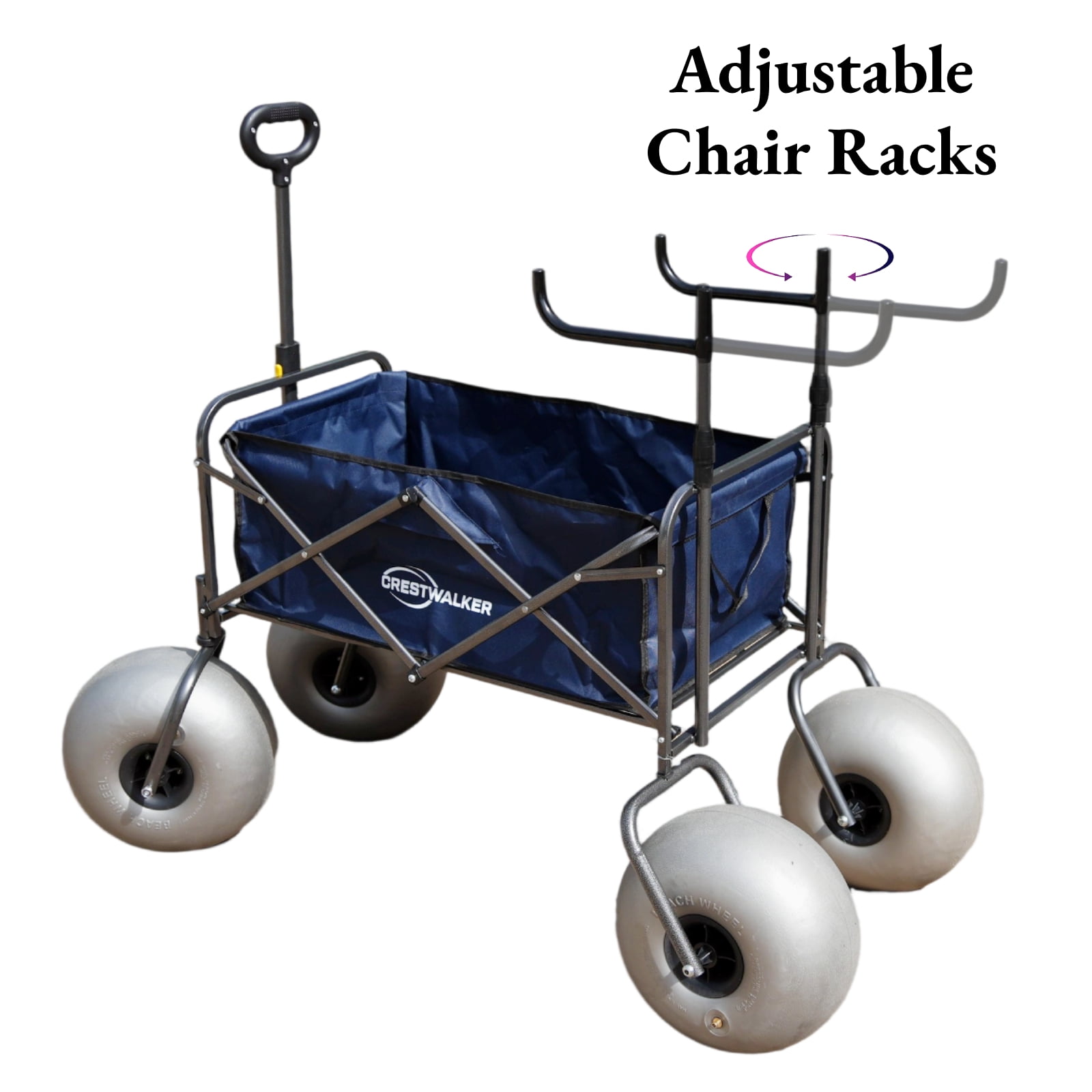CRESTWALKER Beach Wagon with 13'' Balloon Tires and Chair Racks, Collapsible Cart with Big Wheels for Sand, Pump Included