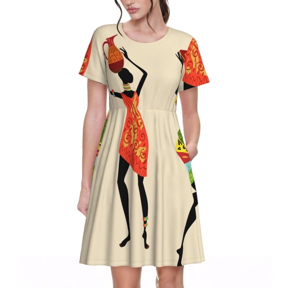 Vsdgher African Women for Womens Summer 2025 Casual Midi Maxi Dresses Lightweight Short Sleeve Round Neck Beach Dress -3X-Large