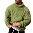 thumbnail image 2 of FAOWME Men Knitted Sweater Long Sleeve Turtleneck Solid Color Fashion Comfortable Warm Loose Pullover Top For Autumn Winter Daily Wear Green S, 2 of 8