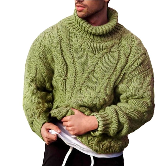 Sweaters for Men - Autumn Winter Slim Fit Solid Color Pattern Long Sleeve Turtleneck Lined Sweater Jacket, Cold Weather Warmth, Daily Outdoor Wear, Durable Fabric, Men's Clothing