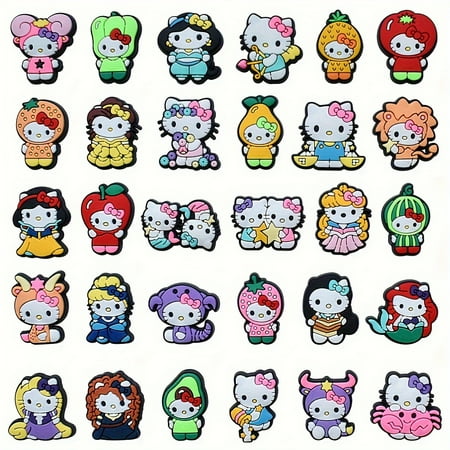 

30pcs Hello Kitty Shoe Charms For Clogs Bogg Bag Bubble Slides Sandals PVC Shoe Decorations