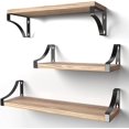 thumbnail image 1 of Floating Shelves Solid Wood Textures Triangle Bracket Design For Bedroom, Bathroom, And Office (Set Of 3), 1 of 5