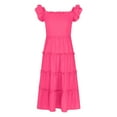 thumbnail image 4 of Girls Dress Boho Flutter Sleeve Tiered A Line Summer Dresses Kids Square Neck Flowy Sundress 3-13 Years, 4 of 5