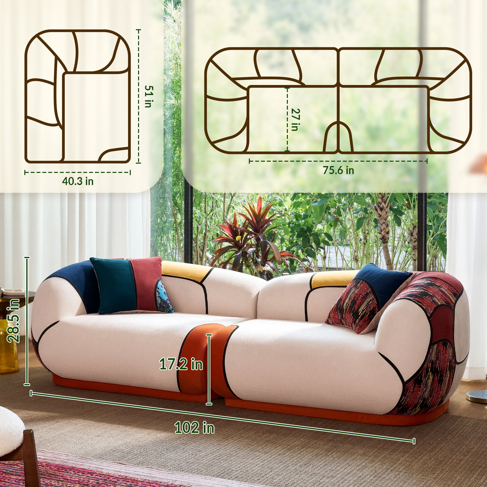 YINIX 102" Modern Sofa with Extra Deep Seat, Comfy Upholstered Couch for Living Room,Beige