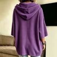 thumbnail image 5 of Hooded Drawstring Waffle Knit Pullovers for Women Oversized 3/4 Length Sleeve Loose Fit Hoodies Soft Lightweight Casual Sweatshirts Tops,M,Purple, 5 of 7
