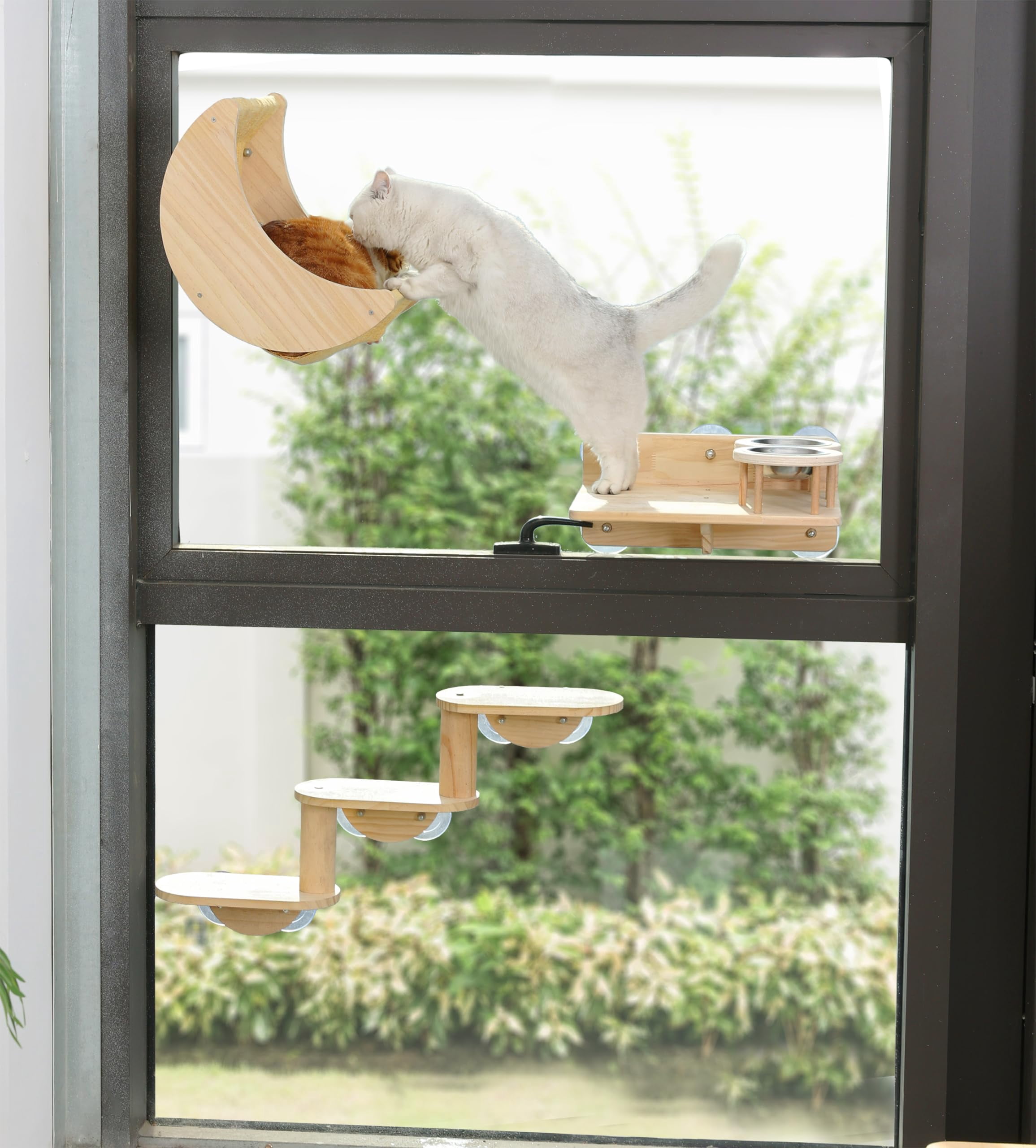 Window Cat Beds For Indoor Cats Perches Moon Shelves Mounted With Strong Suction Cups Seat Sleep And Watch Birds(stripe)