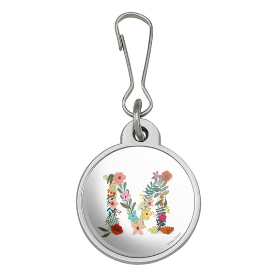 Letter M Floral Monogram Initial Jacket Handbag Purse Luggage Backpack Zipper Pull Charm