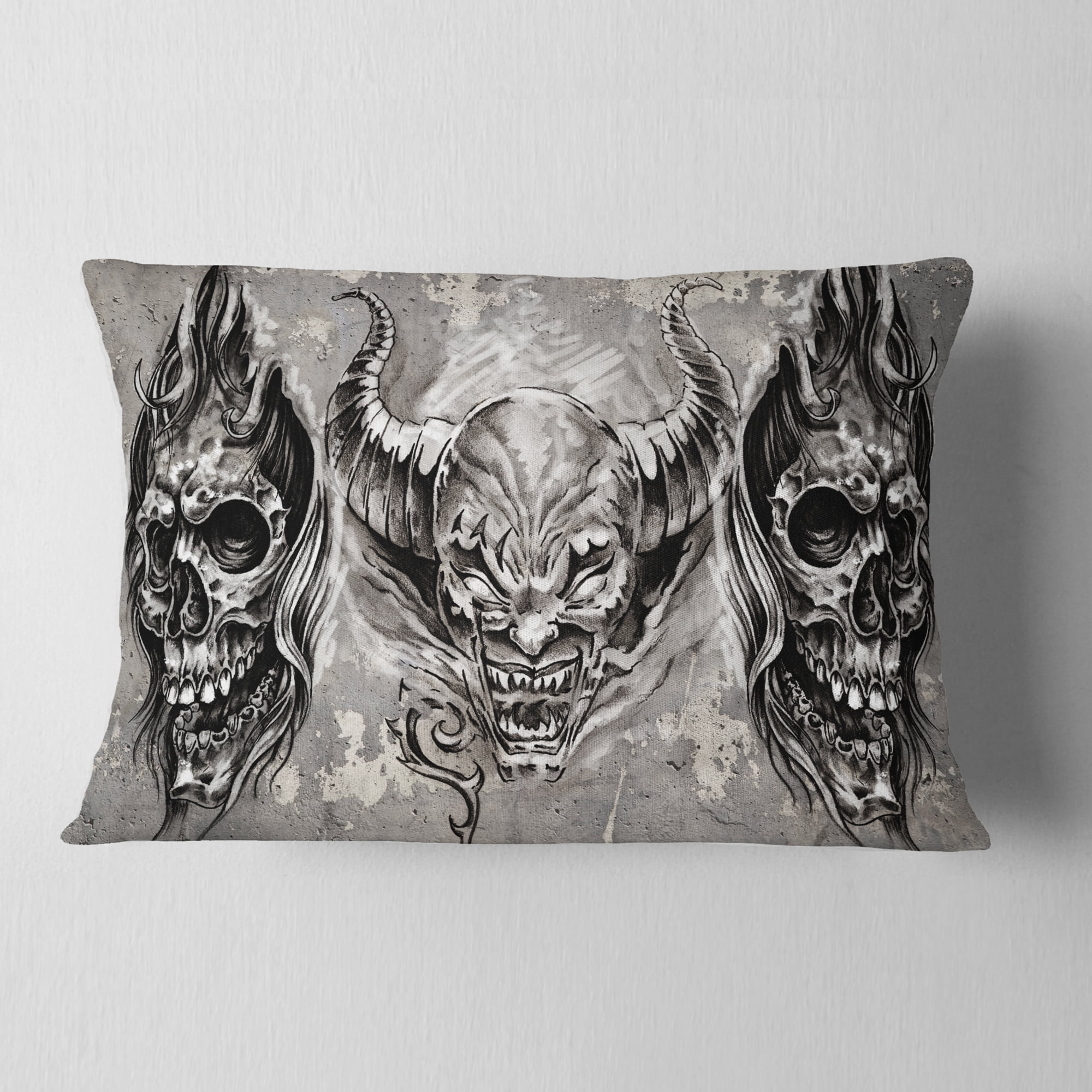 Designart 3 Demons Tattoo Sketch - Abstract Portrait Throw Pillow - 12x20
