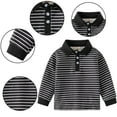 thumbnail image 4 of LYMAYTER Kids Boys Lapel Shirt Baby Stripe Long Sleeve T-Shirt Toddler Fall Thickened Shirt for 1-6 Years, 4 of 6