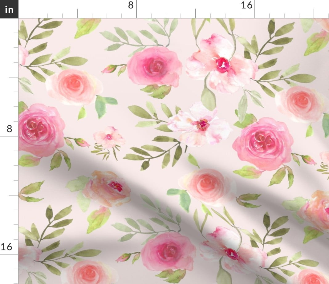 Velvet Fabric by the Yard Pink Cabbage Rose Cottagecore Floral