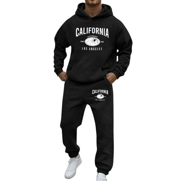 sususu Suit for Men,Stylish Men's Letter Graphic Hooded Sweatshirt with Comfortable Jogger Pants Casual Two Piece Set for Everyday Wear - Black
