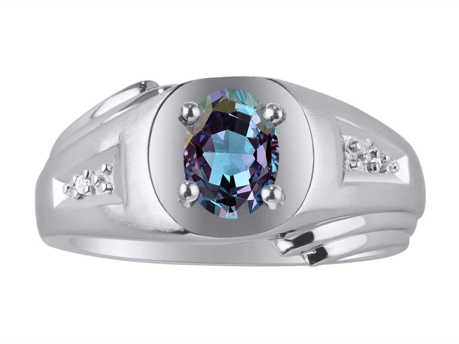 Mens Classic Oval Alexandrite / Mystic Topaz & Diamond Ring Set in