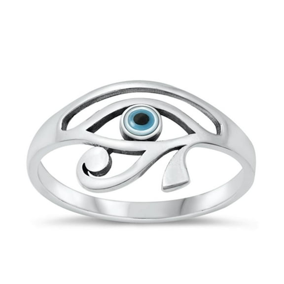 Simulated Mother of Pearl Evil Eye Ring .925 Sterling Silver Band Jewelry Female Male Unisex Size 6