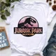 thumbnail image 2 of Camiseta con estampado de letras de Jurassic Park con purpurina para mujer, ropa Harajuku Kawaii, camiseta de dinosaurio R-Rex, camisetas de verano para mujer, 2 of 5
