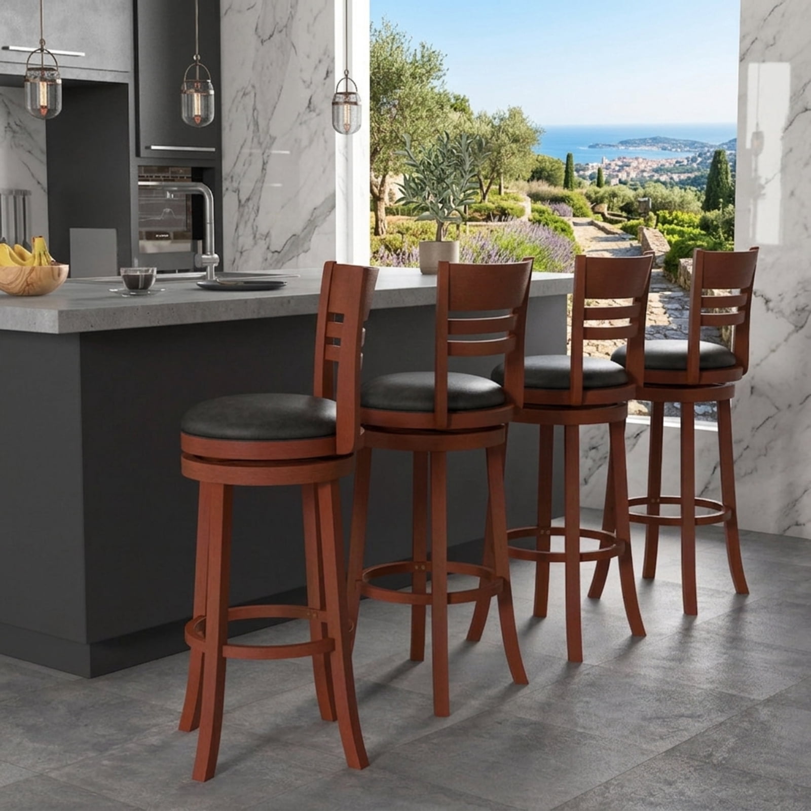 Furnibear Set of 2 360° Bar Stools with PU Upholstered Seats for Kitchen Island Counter Bar Pub Dining Home, Brown