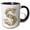 Black/White, variant on 3drose, Pretty Watercolor Floral Monogram Letter S, 11oz Two-tone Black Mug