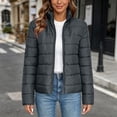 thumbnail image 5 of Women's Puffer Jacket Stand Collar Short Quilted Jackets with Full Zip Short Slimming Jackets for Winter Dark Gray S, 5 of 9