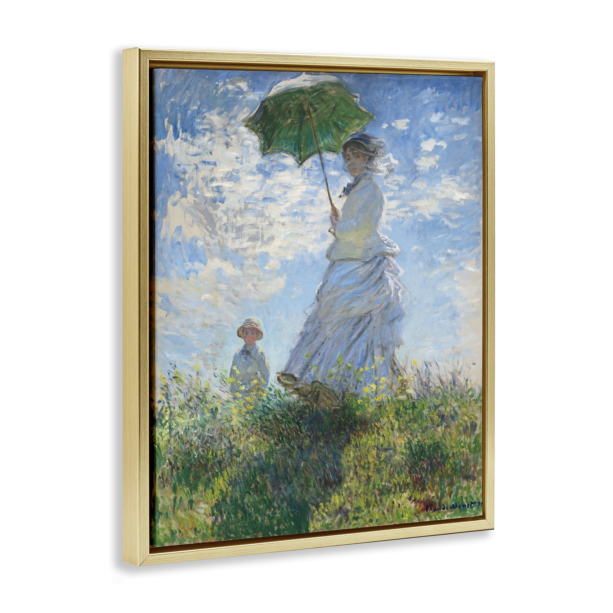 Stupell Industries Classic Monet Madame & Son People Painting Gold Floater Framed Canvas Art Print Wall Art, 25 x 31