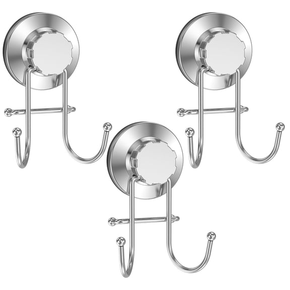 Suction Cup Hooks for Shower, Heavy Duty Rustproof Bath Towel Hooks, Vacuum Wreath Hanger for Bathroom Restroom Kitchen, 3 Pack
