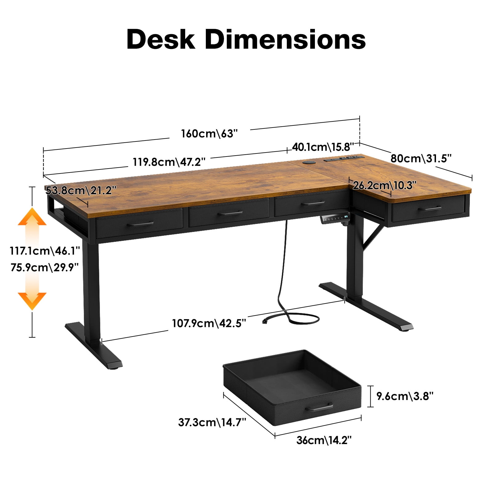 Electric L Shaped Standing Desk 62 Inch With 4 Fabric Drawers, Height Adjustable Computer Desk With Power Outlets & USB, Reversible Sit Stand Desk For Home Office
