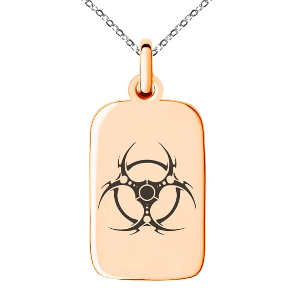 Stainless Steel Tribal Barbed Wire Biohazard Engraved Small Rectangle Dog Tag Charm Pendant Necklace