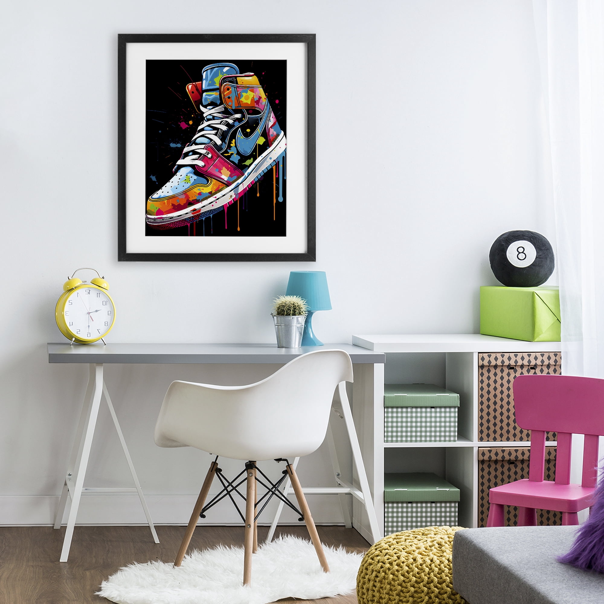 Stupell Industries Graffiti Sneaker on Black Black Framed Print Under Glass, design by Creative Studio