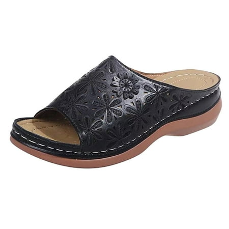 

Babysbule Womens Clearance Sandals Women Summer Slip-On Wedges Beach Open Toe Breathable Sandals Embroidery Shoes
