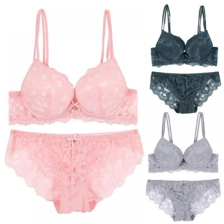 Women Lace Embroidery Breathable Padded Push Up Bra Sets Underwear