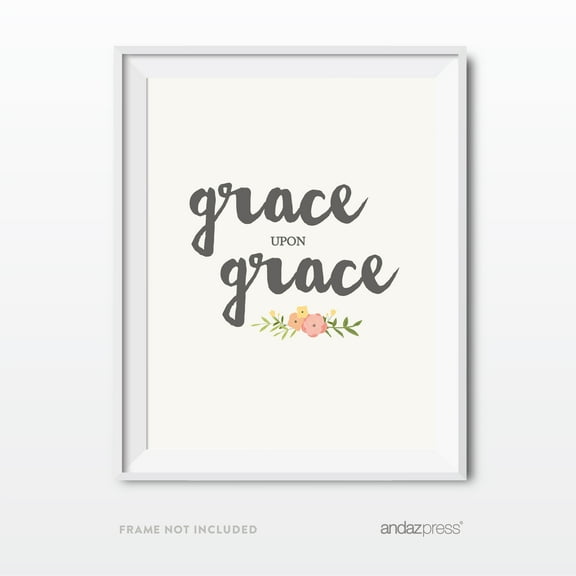 Grace Upon Grace Quotation, Bible John 1 16 Bible Verses Religious Wall Art, Coral Pink Floral Roses