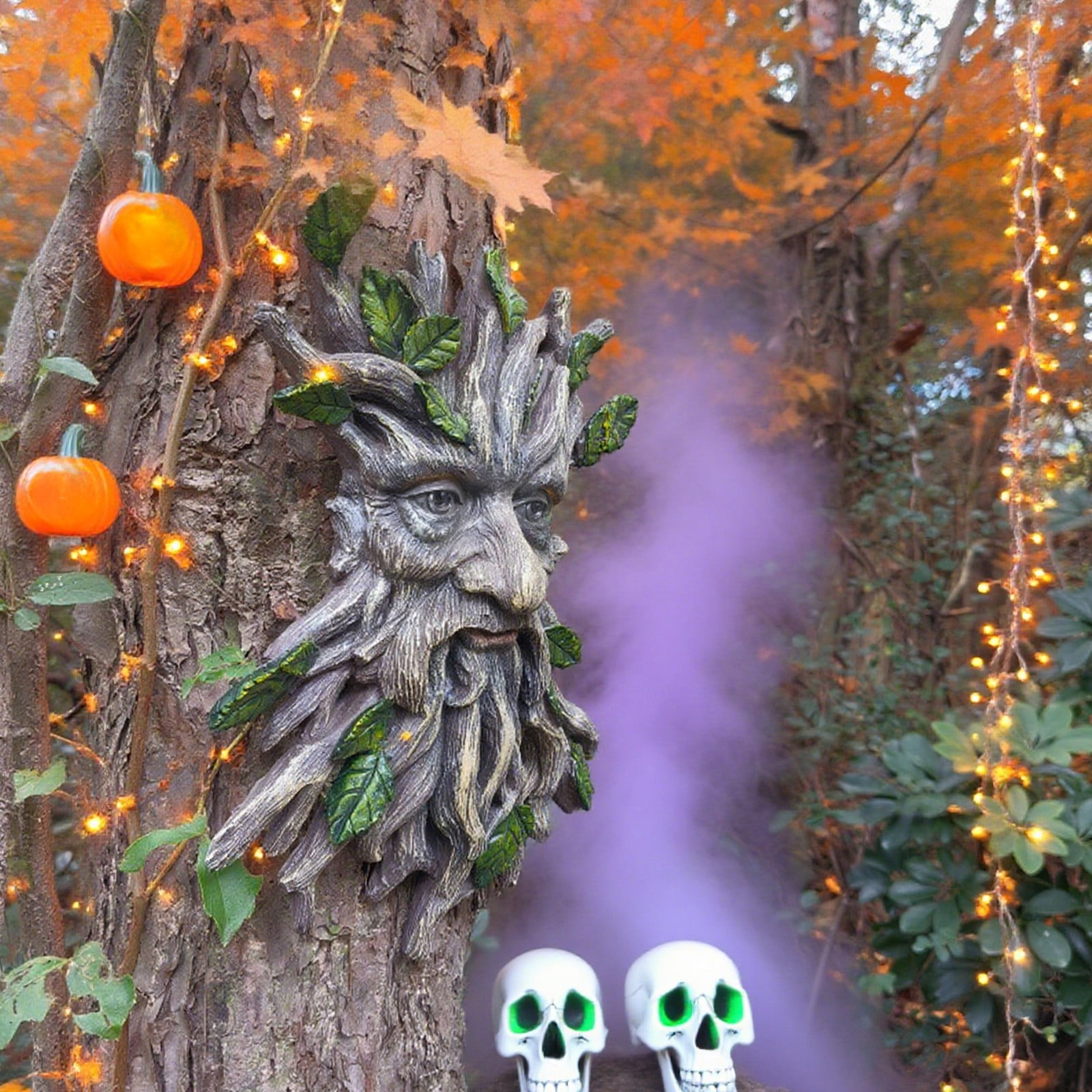Halloween Tree Face Resin Wall Sculpture Outdoor Garden Yard Patio Decor Spooky Ornament with Realistic Carving Details for Holiday Gift