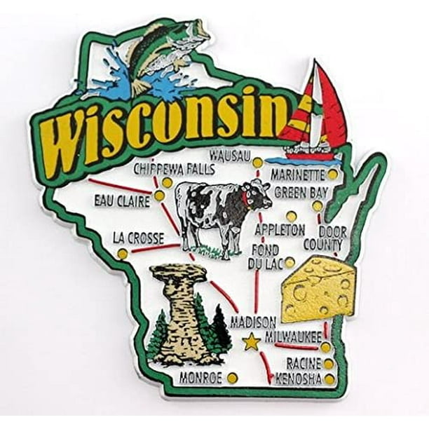 Wisconsin State Map and Landmarks Collage Fridge Souvenir Collectible ...