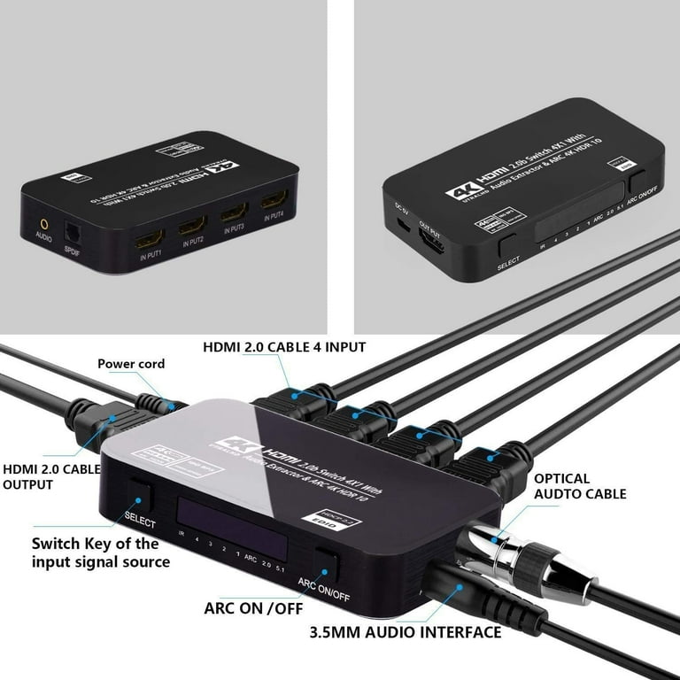Hdmi Audio Extractor 4K 120Hz HDMI Splitter 1X4 Audio