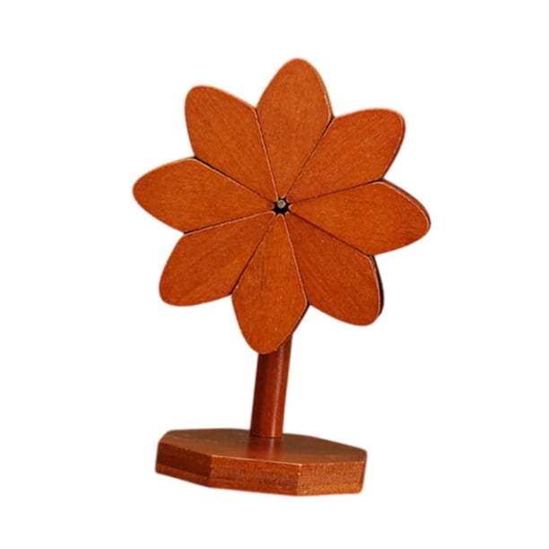 4 posavasos de bambú con forma de molino de viento, novedosos y plegables, para decoración del hogar. color nogal