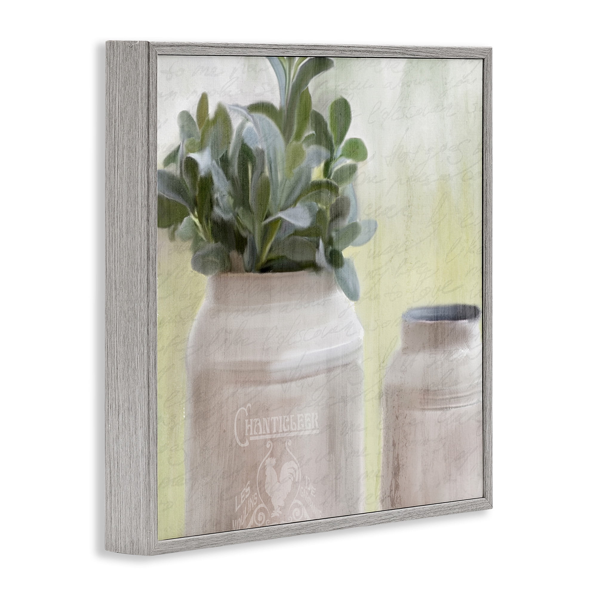 Stupell Industries Farmhouse Mill Can with Greenery Botanical & Floral Painting Gray Framed Art Print Wall Art, 12 x 12