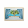 thumbnail image 1 of Beach Wall Art with Frame, View from Window a Curtain Tropical Sun Rays Horizon Palm Ocean Print, Printed Fabric Poster for Bathroom Living Room, 35" x 23", Blue Green, by Ambesonne, 1 of 2