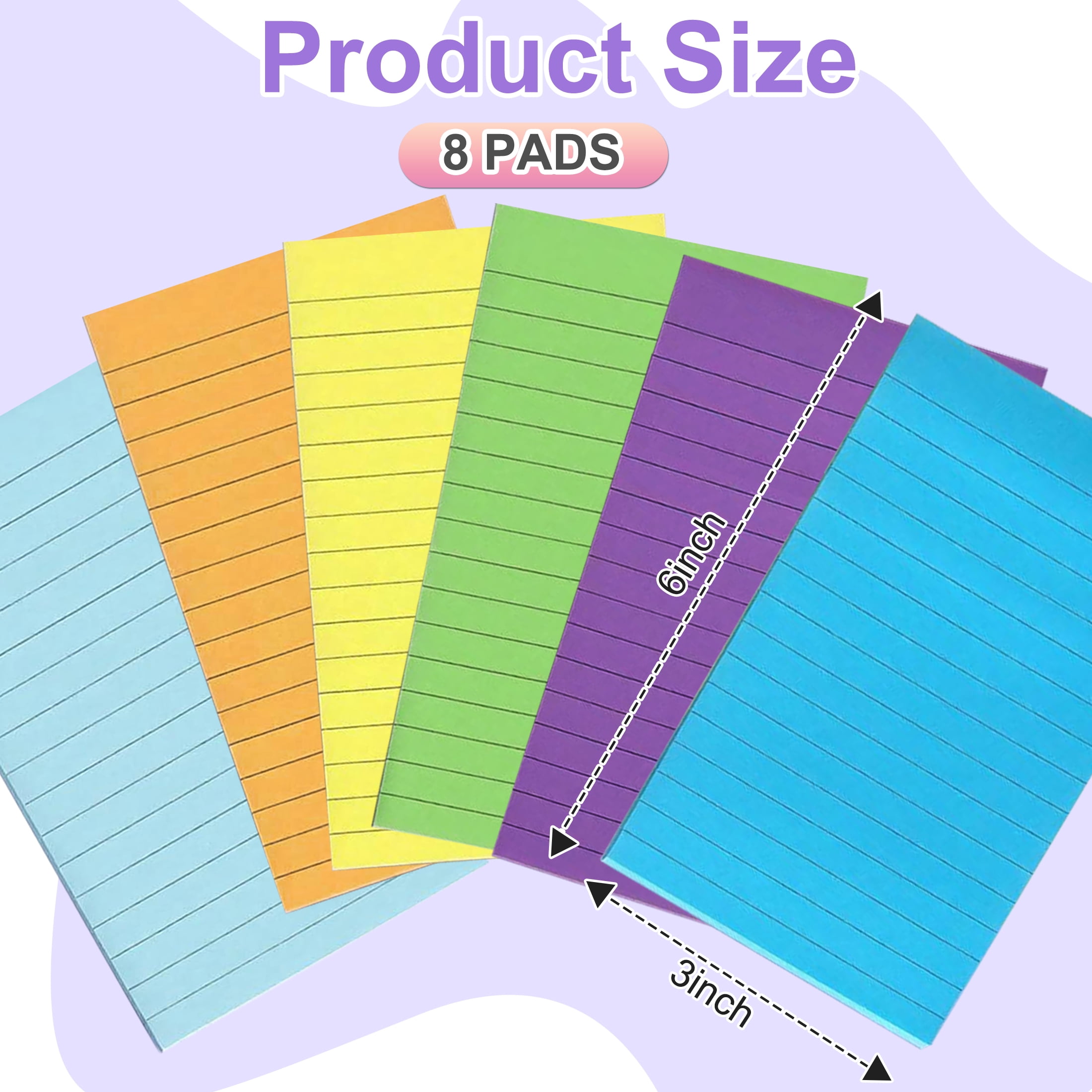 8 Pack Sticky Notes, 3x6 in Lined Large Note Paper with Lines, 50 Sheets/pad Ruled Notepads Super Sticking, Sticky Notes for Office, Home, School, Meeting