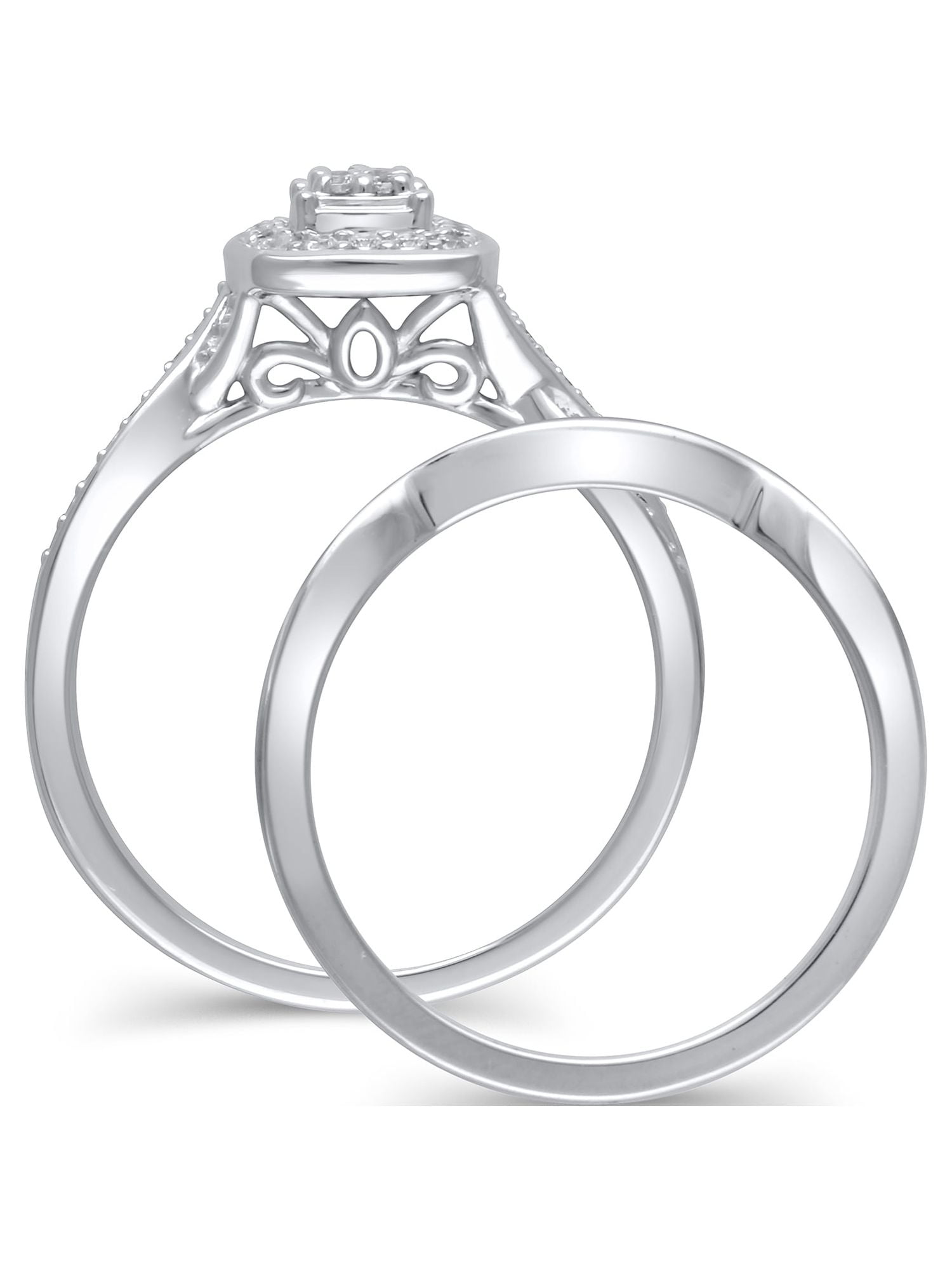 1/5 Ct Forever Bride Diamond Halo Composite Women's Bridal Set Ring in 925 Sterling Sil
