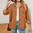 thumbnail image 6 of Diufon Casual Womens Shirts Solid Color Corduroy Jackets Long Sleeve Lapel Button Coats with Pockets, 6 of 7