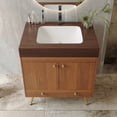 thumbnail image 4 of 30" Waterproof Wood Bathroom Organizer, Space-Saving Freestanding Cabinet with Marble Top, Retro Bathroom Vanity with Ceramic Sink for Bathroom, Brown,Gold,Walnut,White, 4 of 9
