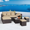 thumbnail image 4 of Costway 5Pcs Rattan Patio Conversation Furniture Set Adjustable Sofa Cushioned Ottoman, 4 of 10