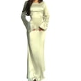 thumbnail image 3 of Women Elegant Classy Fall Long Bell Sleeve Ruched Bodycon Fitted Cocktail Party Slit Dress Apricot M, 3 of 8