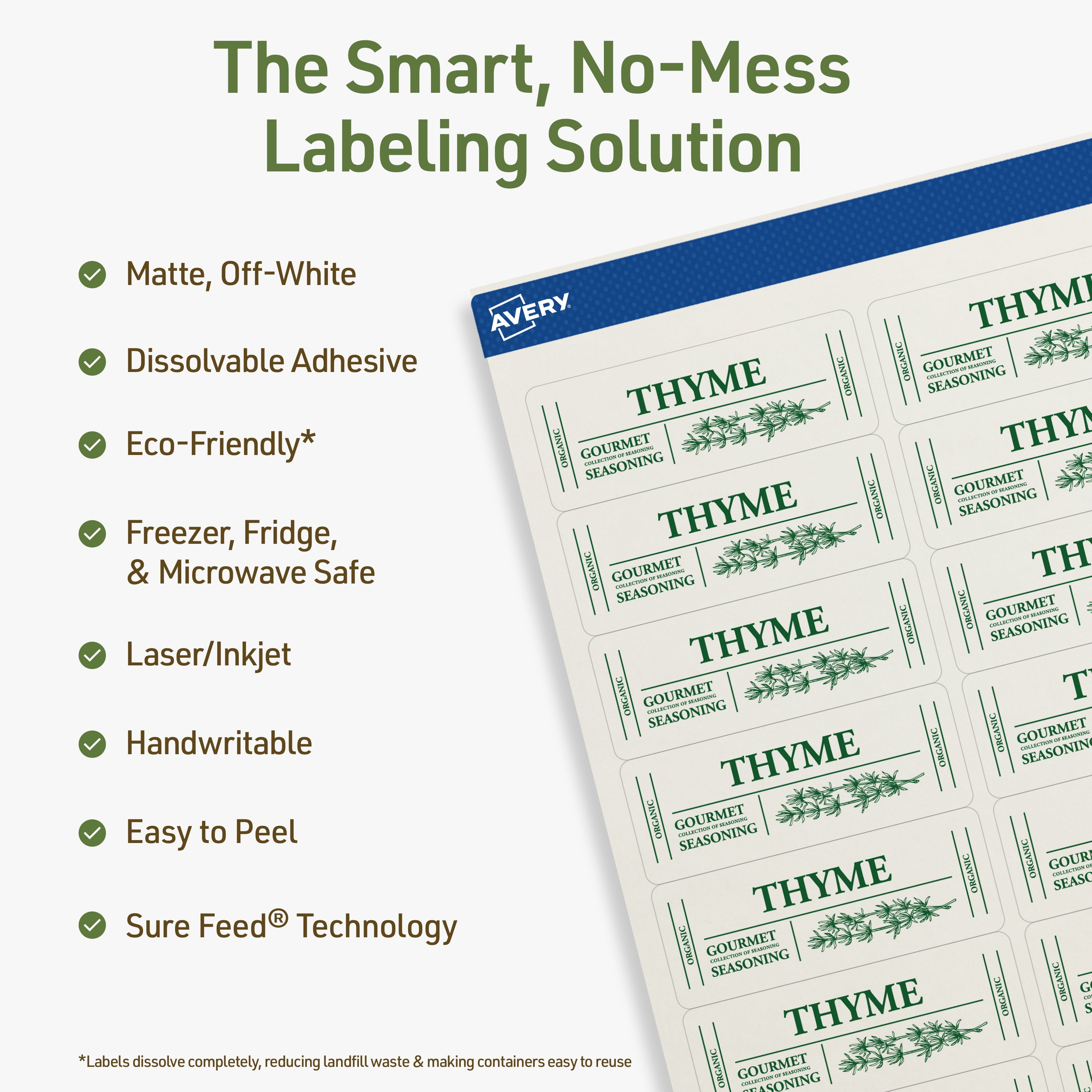 Avery Dissolvable Rectangle Labels, 1" x 2-5/8", 750 Labels