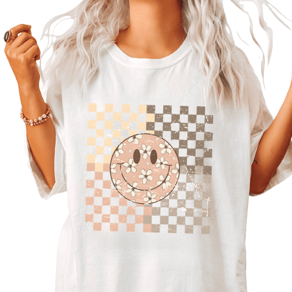 UNISHE Women's Happy Flower Graphic Short Sleeve T-Shirts White Lightweight Spring Tops