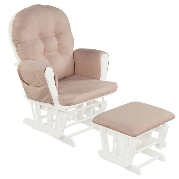 Topbuy Chaise Berçante Bébé Nursery Chaise Planeur avec Pouf & Poche de Rangement Rose