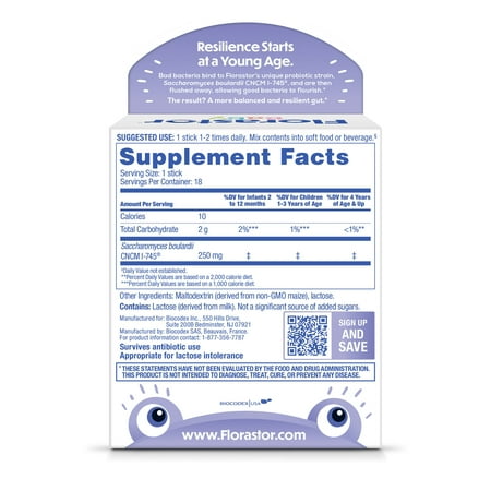 Florastor Baby Daily Probiotic Supplement for Infants, 18 Unflavored Sticks