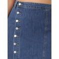 thumbnail image 5 of DARING DIVA Women's Plus Button Front High Waist A Line Midi Jean Skirt 1X Blue, 5 of 6