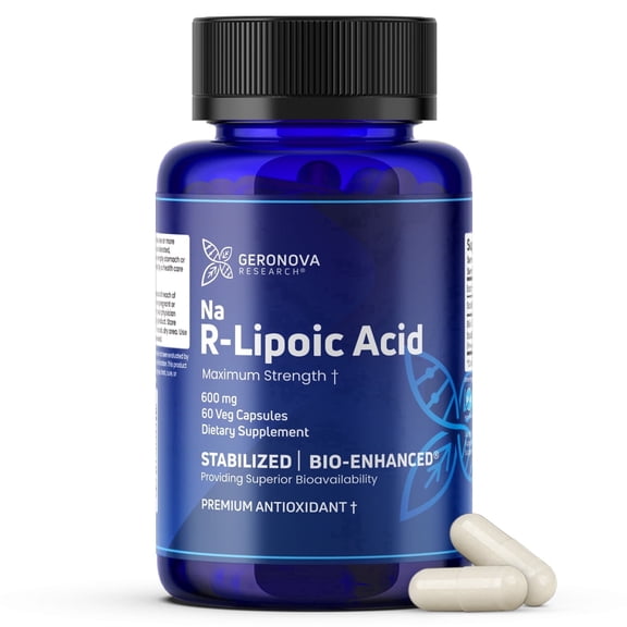 GeroNova Research Bio-Enhanced R-Alpha Lipoic Acid, Supports Healthy Nerves, 600 mg 60 Caps
