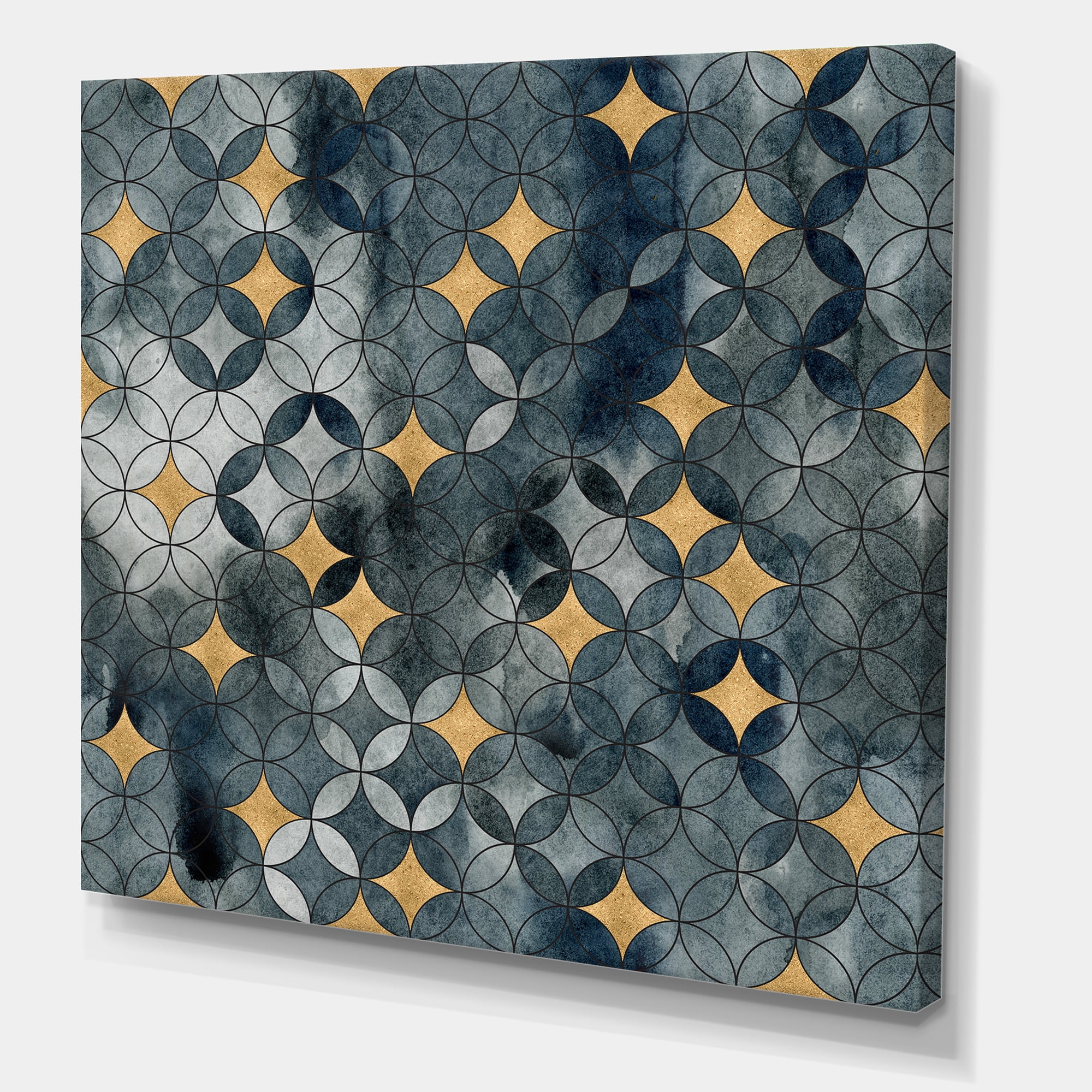 Designart ' Geometry Golden Stars With Intersecting Circles ' Modern Canvas Wall Art Print