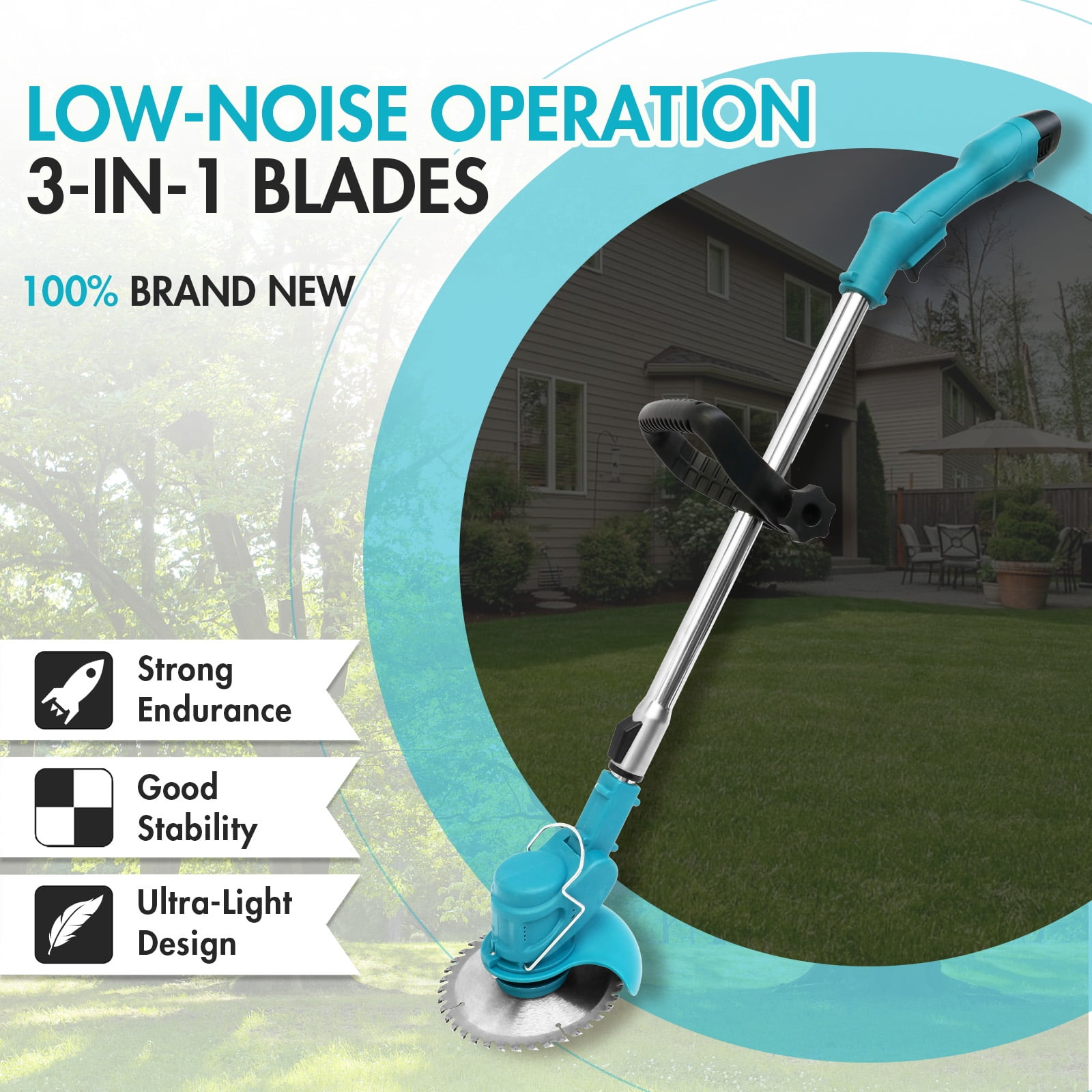 12V Electric Grass Trimmer Cordless, Portable Weed Trimmer for Garden and Yard Weed Removal