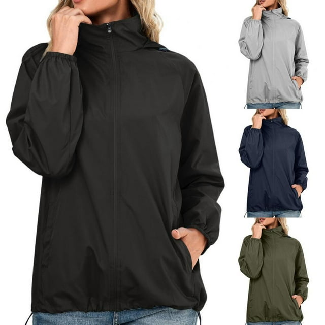 EIMELI Imperméable Femmes Vestes Imperméables Légères à Capuche Extérieure Emballeable Coupe-Vent (Noir M)